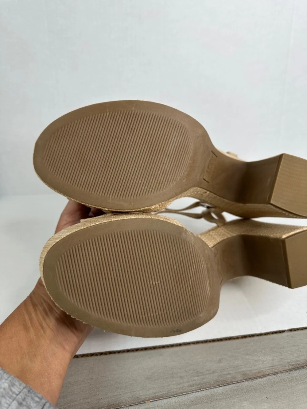 Braided T-Strap Platform‎ Sandals in Tan
